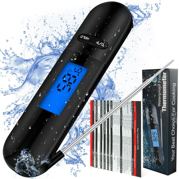 Meat Thermometer for Cooking,AILKIN Foldable Waterproof Instant Read Wireless Digital Grilling Thermometer Food Cooking Thermometer for Meat,Steak,Grills,Kitchen,Turkey,BBQ(Black)