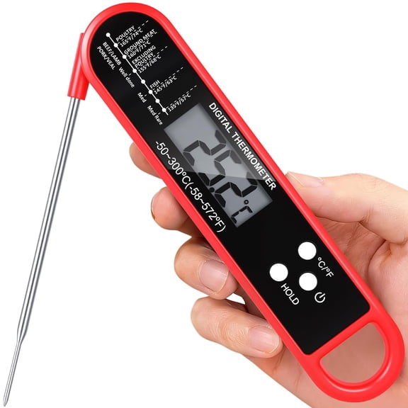 Meat Thermometer Digital For Grilling And Cooking, Instant Read Food Thermometer With Foldable Probe, Perfect For Kitchen, Outside Grill, Candy Making, Essentials BBQ Accessories (Red)