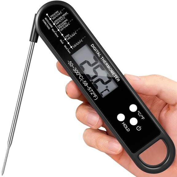 Meat Thermometer Digital For Grilling And Cooking, Instant Read Food Thermometer With Foldable Probe, Perfect For Kitchen, Outside Grill, Candy Making, Essentials BBQ Accessories (Red)