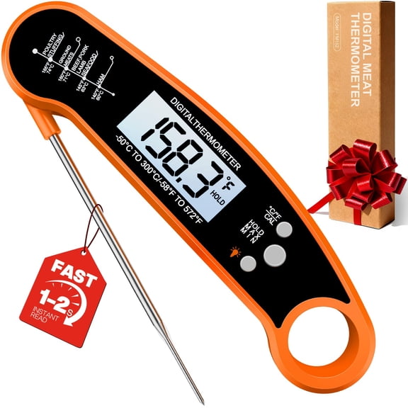 Meat Thermometer Digital - Instant Read Food Thermometer for Cooking Grilling, Candy, Air Fryer, Griddle Probe Kitchen Gadgets Essentials BBQ Accessories, Gifts for Him, Orange