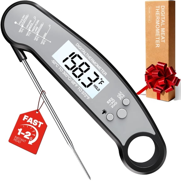 Meat Thermometer Digital - Instant Read Food Thermometer for Cooking Grilling, Candy, Air Fryer, Griddle Probe Kitchen Gadgets Essentials BBQ Accessories, Gifts for Him, Black