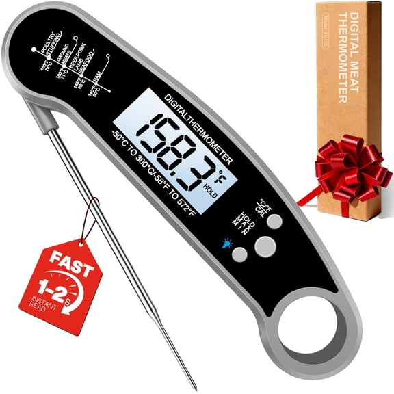 Meat Thermometer Digital - Instant Read Food Thermometer for Cooking Grilling, Candy, Air Fryer, Griddle Probe Kitchen Gadgets Essentials BBQ Accessories, Gifts for Him, Grey