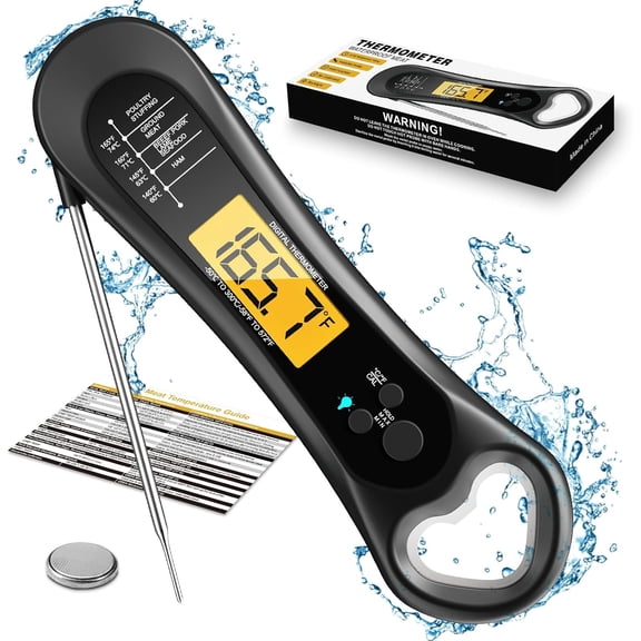 Meat Thermometer Digital, Instant Read for Grill and Cooking, with Bottle Opener, Backlight & Calibration Food Thermometer, Kitchen Gadgets BBQ, Turkey, Candy, Liquids