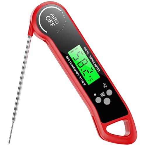Meat Thermometer Digital,Instant Read Thermometer with Backlight,Calibration & Hold Function,Waterproof Food Thermometer for Kitchen and Outside,BBQ,Turkey,Candy,Liquids,Beef (red)