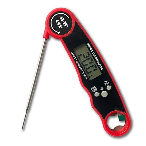 Meat Thermometer Digital,Instant Read Thermometer with Backlight & Magnet,IP67 Waterproof for Cooking,Grilling,Turkey,4.3” Foldable Probe,Built-in Bottle Opener