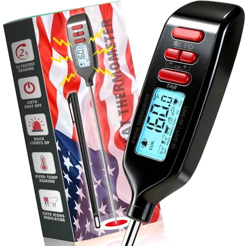 Meat Thermometer Digital, Smart Instant Read Food Thermometer with Super Long Probe for Cooking Grilling Baking Kitchen Candy BBQ Oil Liquid, Backlit Display, Battery Included