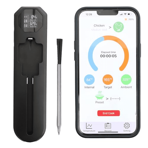 Meat Thermometer Digital Wireless IP67 Waterproof, 48h Battery Life, Grill Thermometers with 820ft Range, Rechargeable Probe, Bluetooth Wireless Meat Thermometer for BBQ, Smoker, Oven
