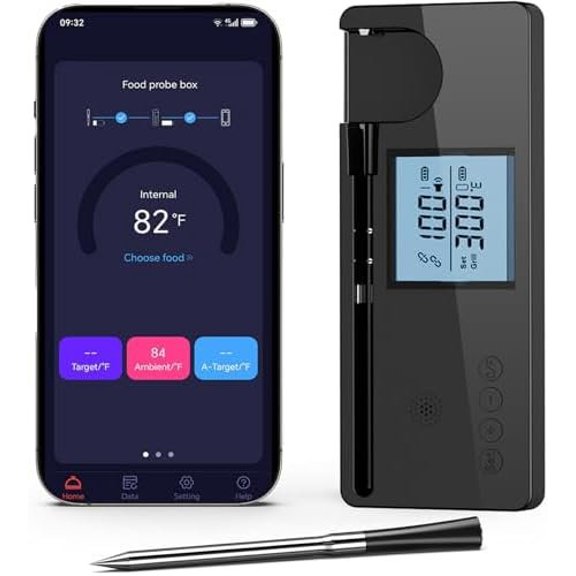 Meat Thermometer Digital  with 800ft Range,  5.3  Thermometer with Dual-Temperature Probe, LCD Display and App&Case Setting for Grilling  Cooking