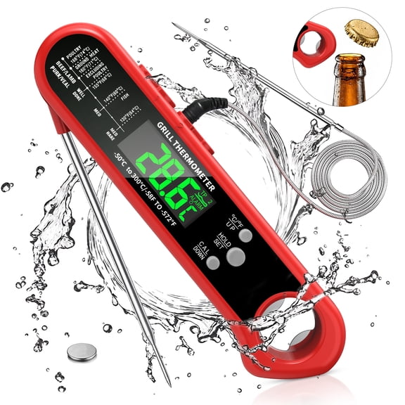 Arenviy Meat Thermometer Digital, Dual Probe Instant Read Food Thermometer with Large LCD Screen, Cooking Thermometer with Temp Alarm & Bottle Opener for BBQ Grilling