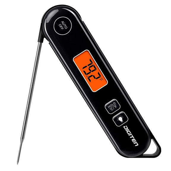 Meat Thermometer, Foldable Probe Waterproof Thermometer for BBQ, Kitchen, Food Cooking, Candy, Deep Fry, Grill, and Roast Turkey, Black