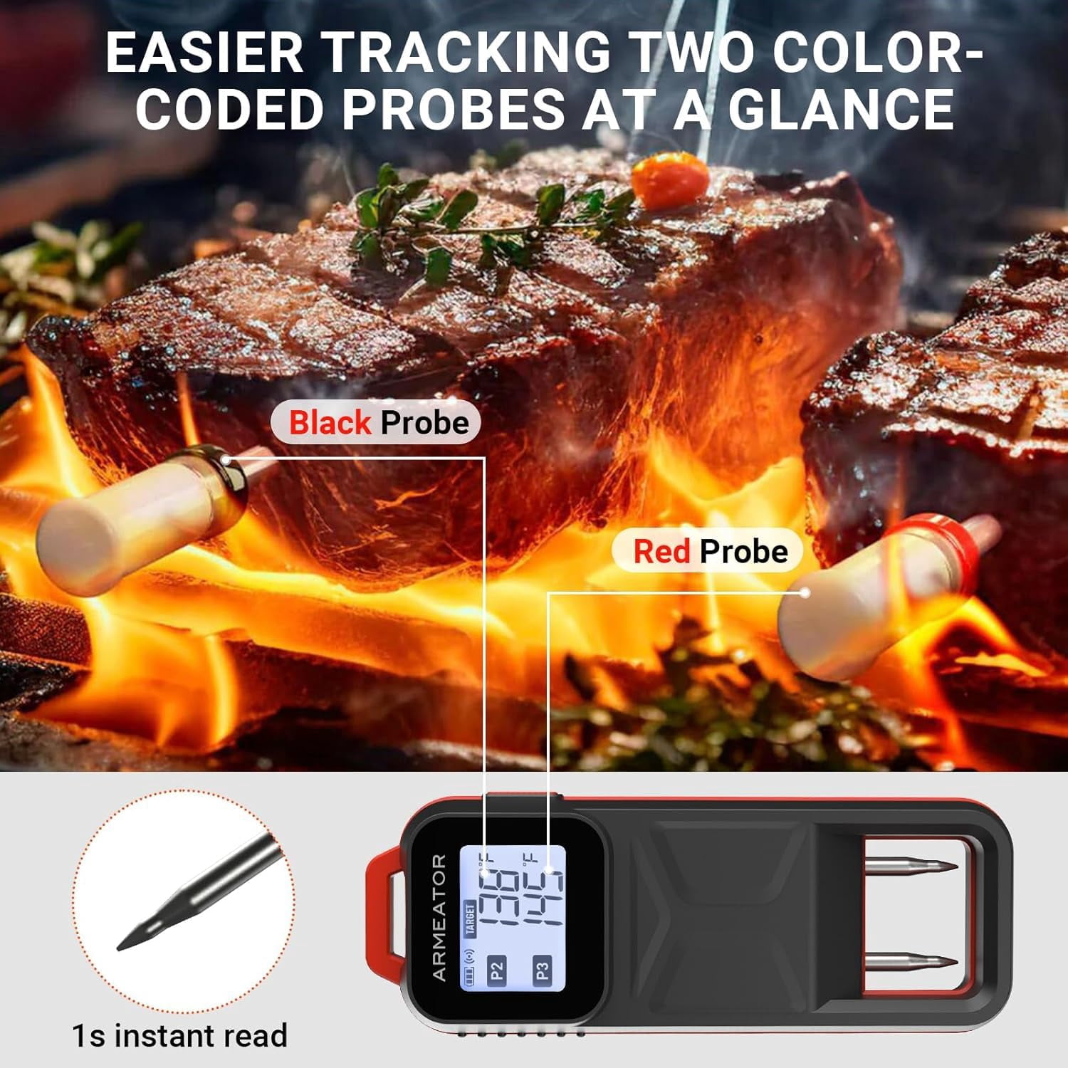 Dual Probe Wireless Meat Thermometer with App - Long Range Rechargeable BBQ Grill Smoker Oven Air Fryer Cooking Tool