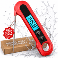 thumbnail image 1 of Meat Thermometer, Instant Read Digital Food Thermometer with Foldable Probe, IP67 Waterproof Cooking Thermometer for Grilling BBQ Smoker Air Fryer, Red, 1 of 7