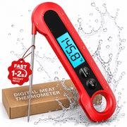 Meat Thermometer, Instant Read Digital Food Thermometer with Foldable Probe, IP67 Waterproof Cooking Thermometer for Grilling BBQ Smoker Air Fryer, Red