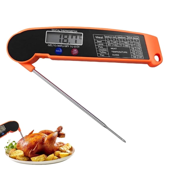 Meat Thermometer Instant Read for Grilling, Food Thermometer for Cooking, Baking & Frying, Turkey Temperature Probe for BBQ Grill & Deep Fry Oil, Quick Doneness Checks, Orange