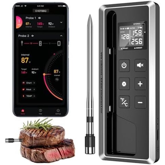 Meat Thermometer with  Timer & APP Control, 800ft  Grill  Thermometer - 0.19In-Ultra Thin Probe, +-0.5? Accuracy, Digital Backlit Screen for BBQ, Oven, , Kitchen