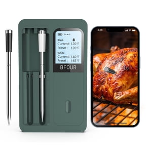 BFOUR Meat Thermometer Wireless with 2 Meat Probes, 500FT Long Range Bluetooth Thermometer Wireless Temperature Probes for Remote Monitoring of Grill, Oven, Smoker, Air Fryer,