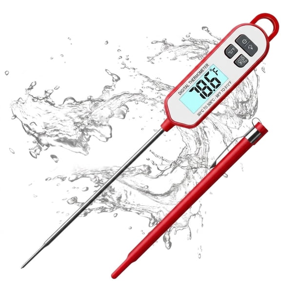 Digital Food Thermometer, 2‑3 Second Instant Read, 5-Inch Waterproof Probe Meat Thermometer for Grilling, Liquids, Bread