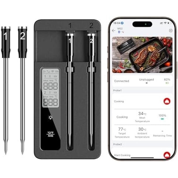 Meat Thermometer with Dual Probes,  & WiFi Combo,  &  Response for BBQ, Grill, , Oven, Air Fryer