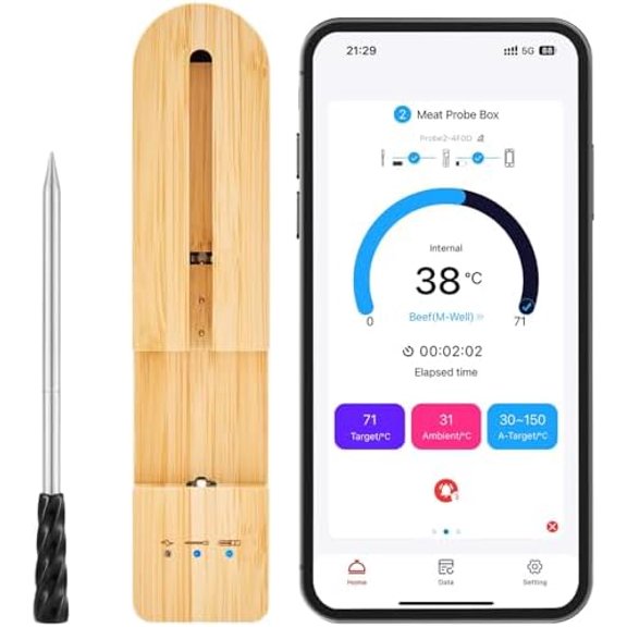 Meat Thermometer with  | Long Range | Measures Internal & Ambient Temp | for BBQ, Oven, Grill, Kitchen, , Rotisserie (DEEP Black)