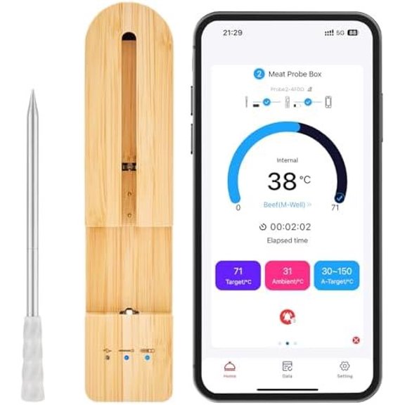 Meat Thermometer with  | Long Range | Measures Internal & Ambient Temp | for BBQ, Oven, Grill, Kitchen, , Rotisserie (White)