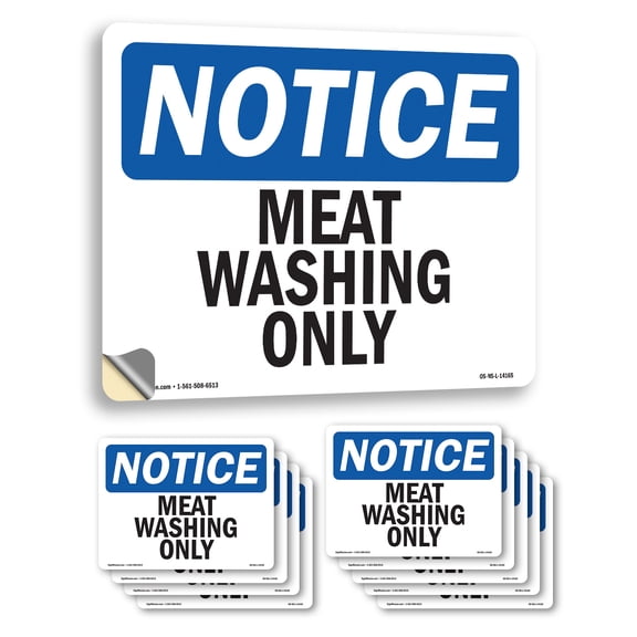 Meat Washing Only OSHA Notice Vinyl Decal Label 10 Inch x 7 Inch - 10 Pack