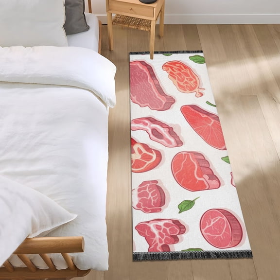 Meat and Leaf Runner Area Rug 2x6 Soft Non-Slip Washable Bedside Carpet for Hallway Bedroom Living Room Home Decor