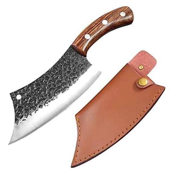 Meat cleaver, Handmade Forged Boning Knife Steel Kitchen Knife for Meat Bone Fish Fruit Vegetables Cutter Outdoor Hunting Knife with Sheath Cleaver Knife,BY