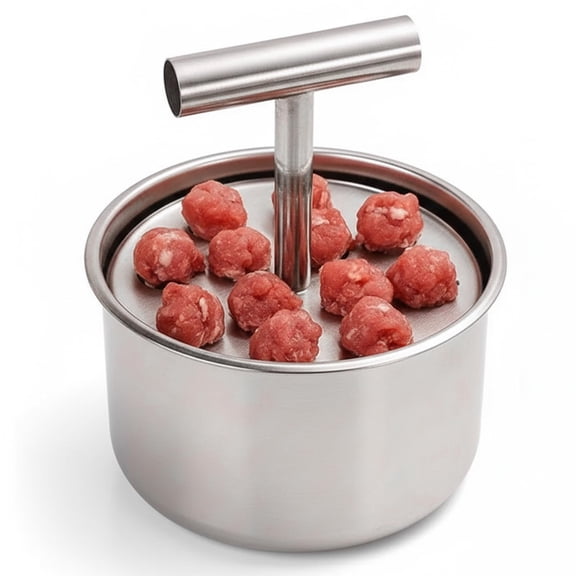 Meatball Maker, 12 Balls Stainless Steel Meatball Maker Tool Manual Push Press Meat Tenderiser Making Mould, Home Cooking Tools for Kitchen, Stainless Steel