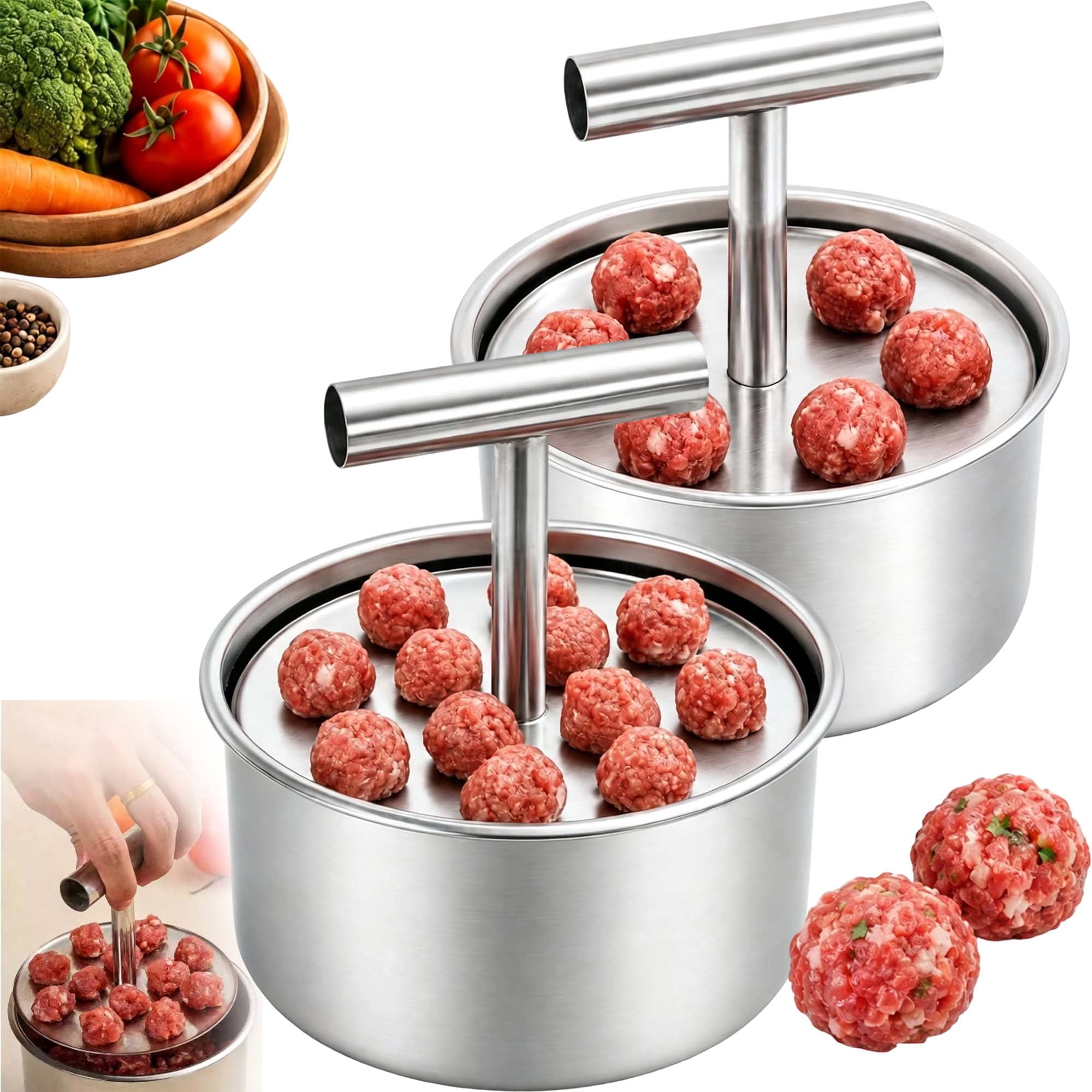 Meatball Maker, 6/12 Ball Round Food Shaper, Quick and Easy Manual Push ...