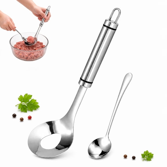 Meatball Maker Spoon, 304 Stainless Steel Meatball Scoop with Auxiliary Spoon, Non-Stick Meatball Mold with Long Handle for Homemade Meatballs, Kitchen Food Prep