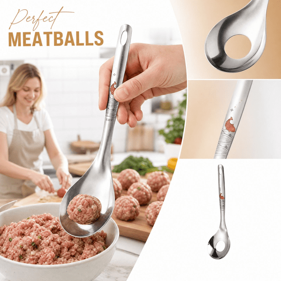 Meatball Maker Spoon, Meatball Making Spoon, Stainless Steel Meatball Spoon with Long Handle, Meatball Shaper Tool for Homemade Meatballs, Kitchen Cooking Gadget