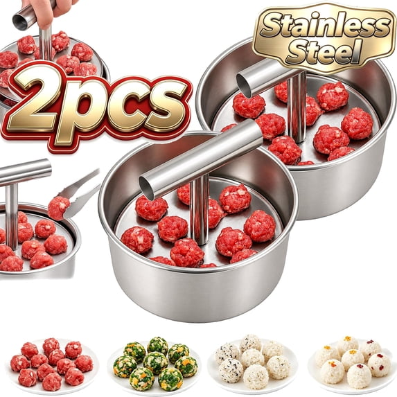 Meatball Maker Tool, 2PCS Stainless Steel Manual Meatball Making Mold, Quick & Easy Home Cooking Tool for Uniformly Shaped Meatballs, 12 Holes