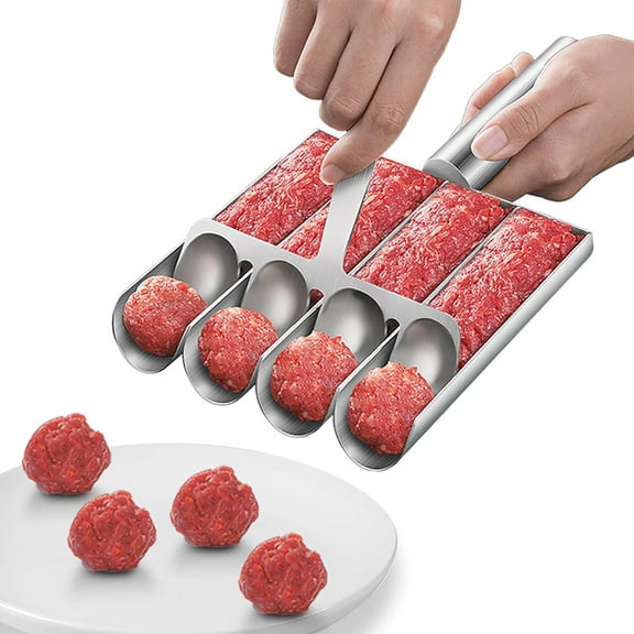 Meatball Maker Tool, 304 Stainless Steel Kitchen Manual Non Stick Meatball Maker, Portable Meatball Spoon Ball Maker Kitchen Restaurant Must Have Meatball Making SetHome Cooking Tools (4-channel)