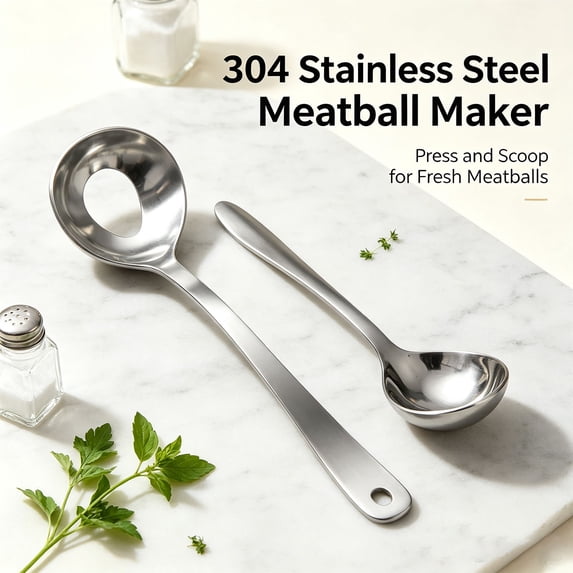Meatball Maker Tool – Stainless Steel Meatball Spoon with Comfortable Handle & Space-Saving Hanging Hook, Professional Meatball Shaping Spoon for Kitchen, Dining, Bar