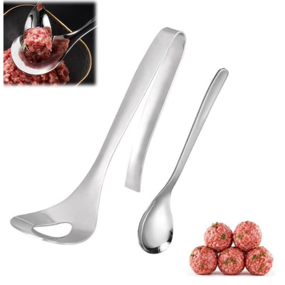 Meatball Maker Tool, Stainless Steel Spoon with Oval Hole and Long Handle, Meat Ball Shaper for Beef, Fish, Shrimp Balls, Hot Pot and Kitchen Prep