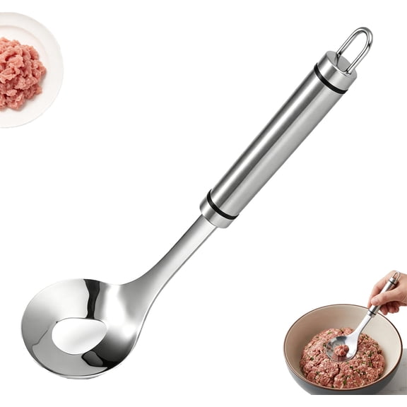 Meatball Spoon Maker, Non-Stick Oval Leak Hole, Stainless Steel Ergonomic Grip, Quick Mess-Free Shaping, for Home Kitchen Cooking
