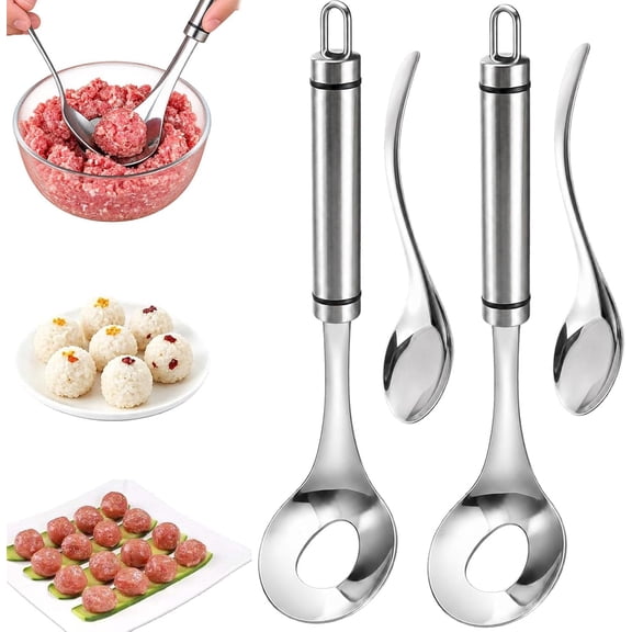 Meatball Spoon Maker, Stainless Steel Meatball Maker Spoon, Long Handle Kitchen Tool with Hanging Hole for Homemade Meatball Preparation