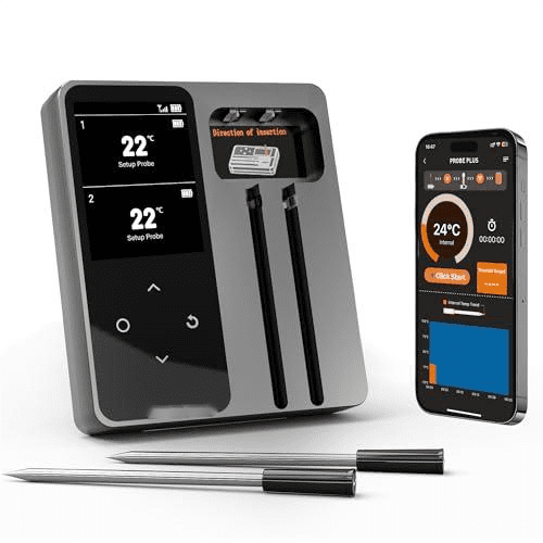 Meater Thermometer Wireless, 2 Probes Bluetooth Meat Thermometer, 572F Heat Resistance WiFi Smart Accuracy of 0.5F, LCD Display Wireless Thermometer for Grilling, Oven Smoker, Air Fryer