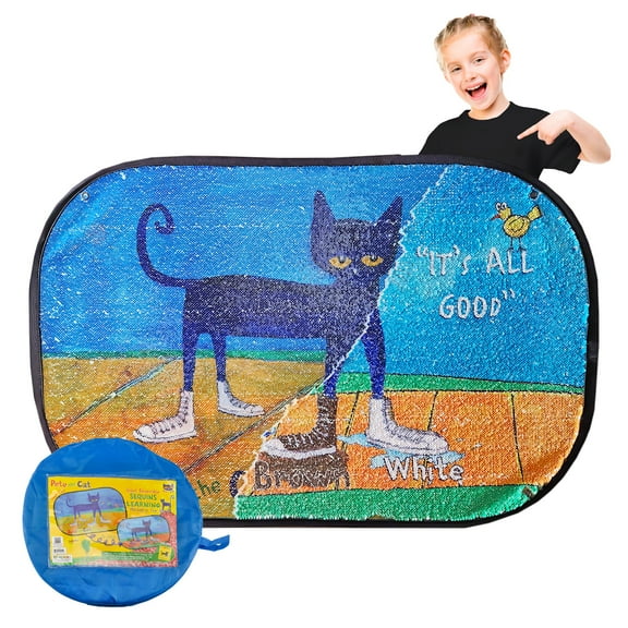 Meavia Reversible Sequins Pete the Cat: I Love My White Shoes Wall Sensory Fun Toy, Jumbo Size 40 x 27 Inches