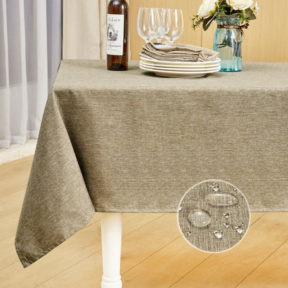 Mebakuk Rectangle Table Cloth Linen Farmhouse Tablecloth Waterproof Anti-Shrink Soft and Wrinkle Resistant Decorative Fabric Table Cover for Kitchen (Oblong 52 x 70 Inch (4-6 Seats), Mocha)