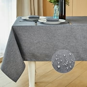 Mebakuk Rectangle Table Cloth Linen Farmhouse Tablecloth Waterproof Anti-Shrink Soft and Wrinkle Resistant Decorative Fabric Table Cover for Kitchen (Oblong 60 x 104 Inch (8-10 Seats), Dark Grey)