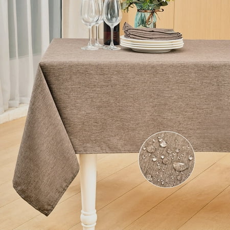 Mebakuk Rectangle Table Cloth Linen Farmhouse Tablecloth Waterproof Anti-Shrink Soft and Wrinkle Resistant Decorative Fabric Table Cover for Kitchen (Oblong 60 x 120 Inch (10-12 Seats), Flaxen)