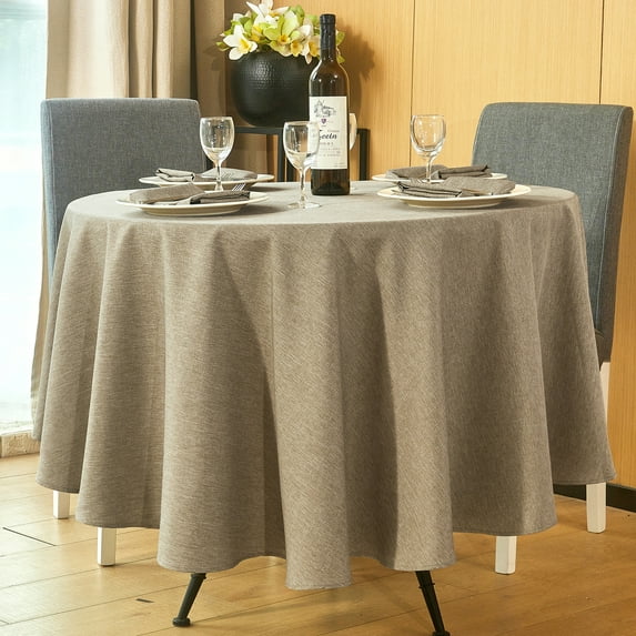 Mebakuk Round Table Cloth Linen Farmhouse Tablecloth Spill-Proof Antiwrinkle and Shrink Proof Tablecloth Decorative Fabric Table Cover for Dining and Outdoor Use (60 inch Round (2-4 Seats), Mocha)