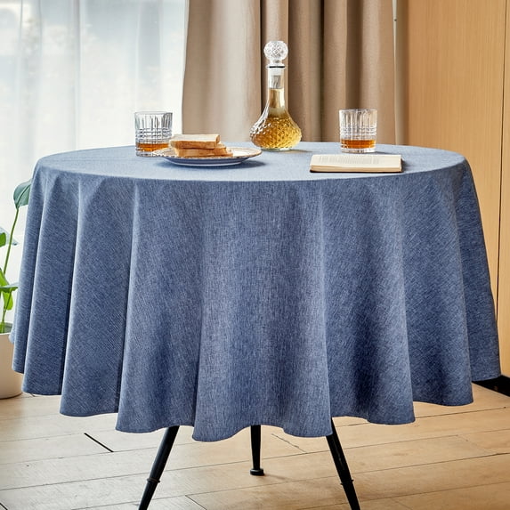 Mebakuk Round Table Cloth Linen Farmhouse Tablecloth Spill-Proof Antiwrinkle and Shrink Proof Tablecloth Decorative Fabric Table Cover for Dining and Outdoor Use (60 inch (2-4 Seats), Denim Blue)