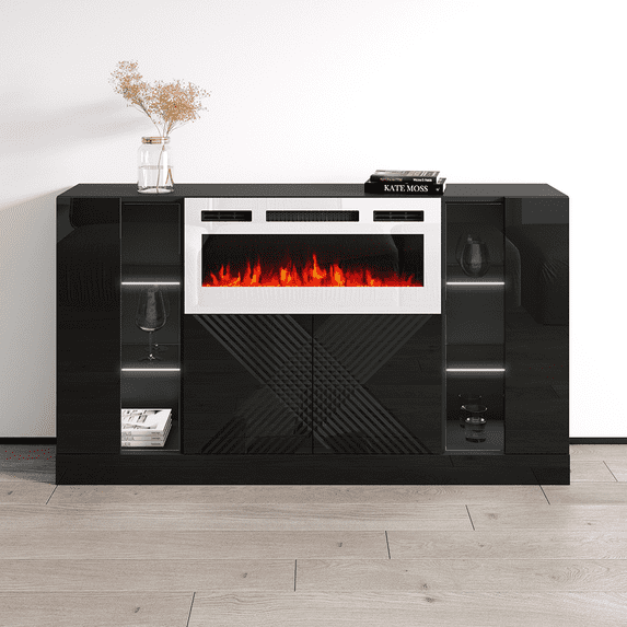 Meble Furniture Diuna WH-EF Fireplace Sideboard Black