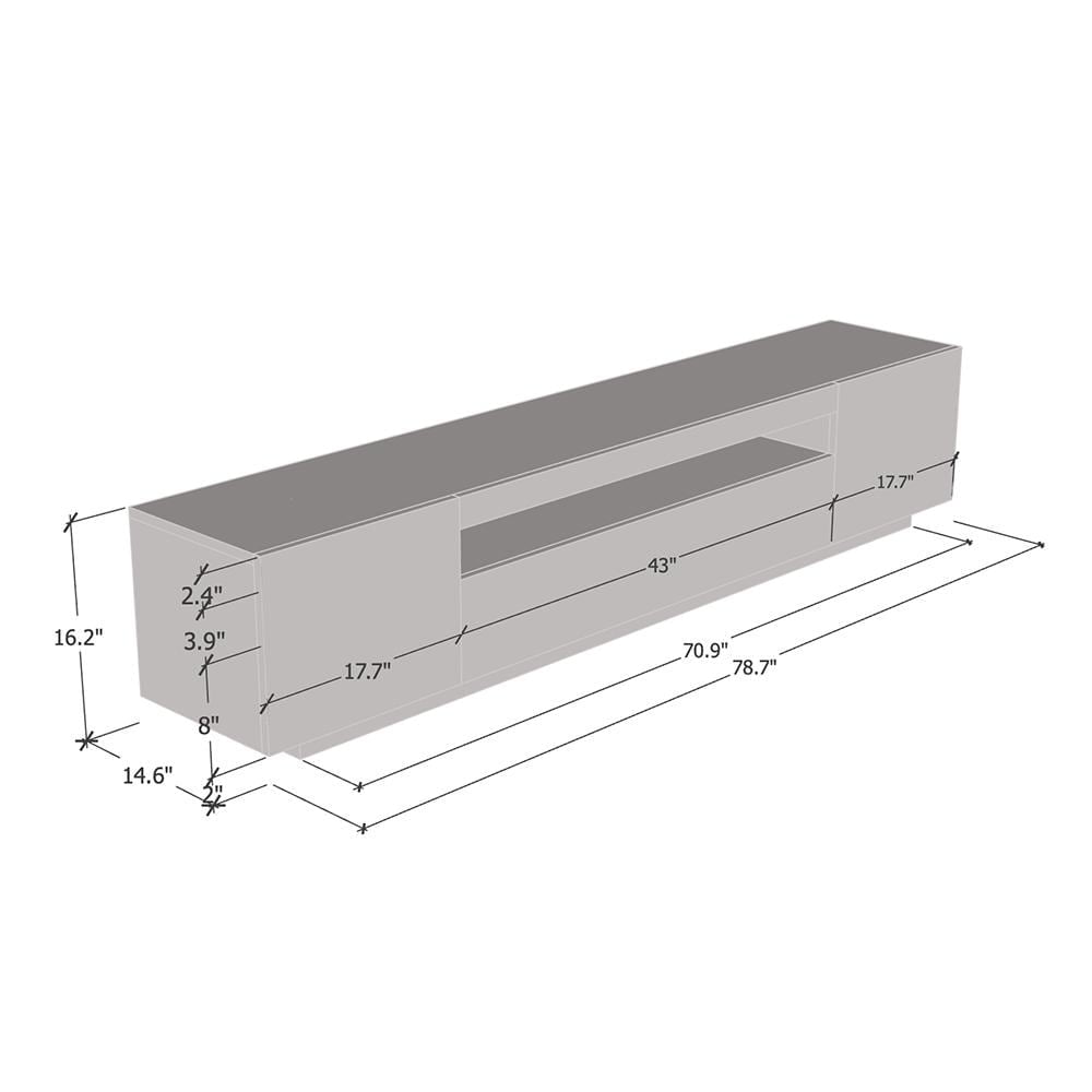 Dark Gray High Gloss Modern TV Stand with Storage Cabinets and LED Lights