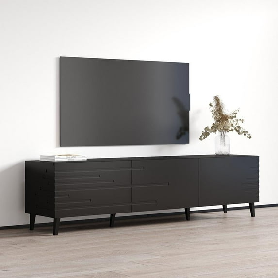 Nova 3K TV Stand for TVs up to 85", Mid-Century Modern Matte 73" Entertainment Center, TV Media Console with Storage Cabinets