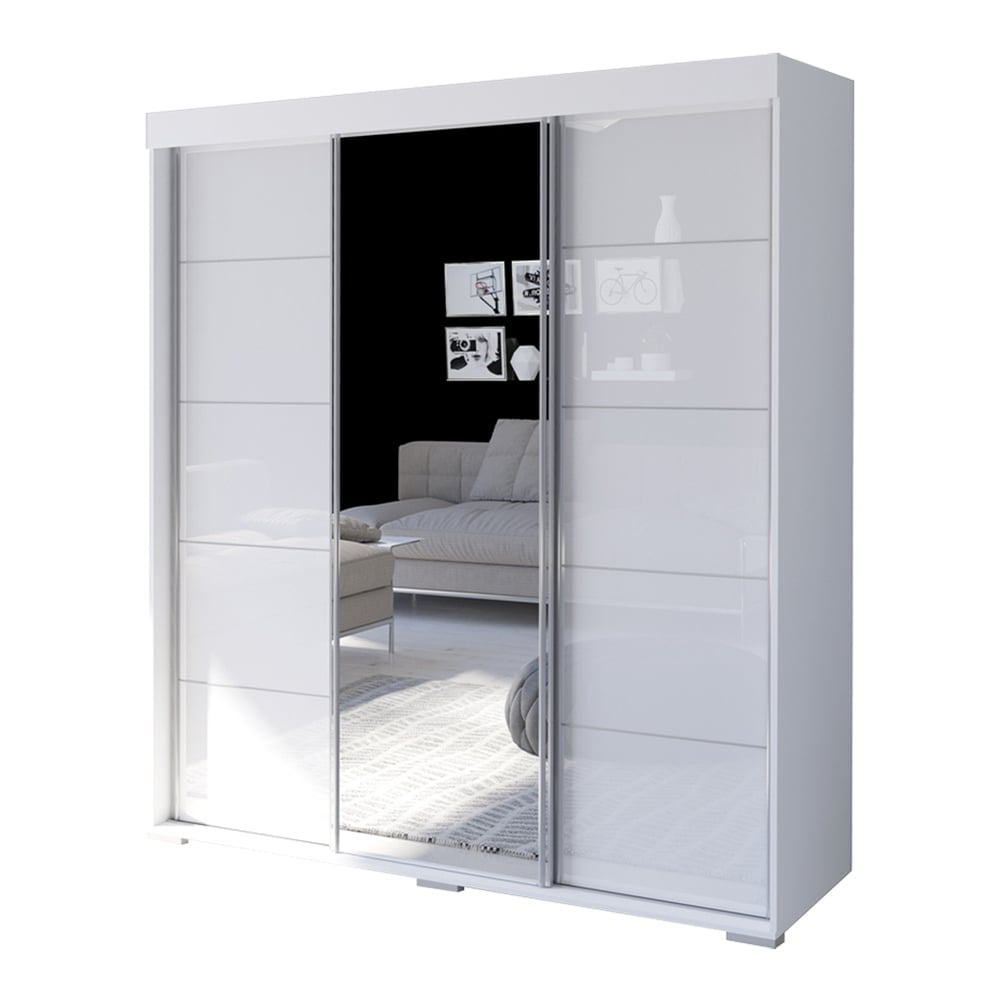 Meble Furniture & Rugs Aria Modern 3door Wardrobe Armoire with Mirror