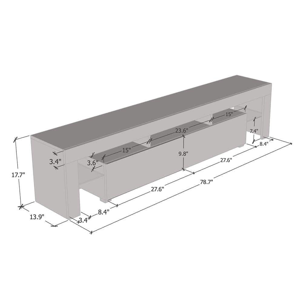 Milano 79-Inch Black and White TV Stand with LED Lights