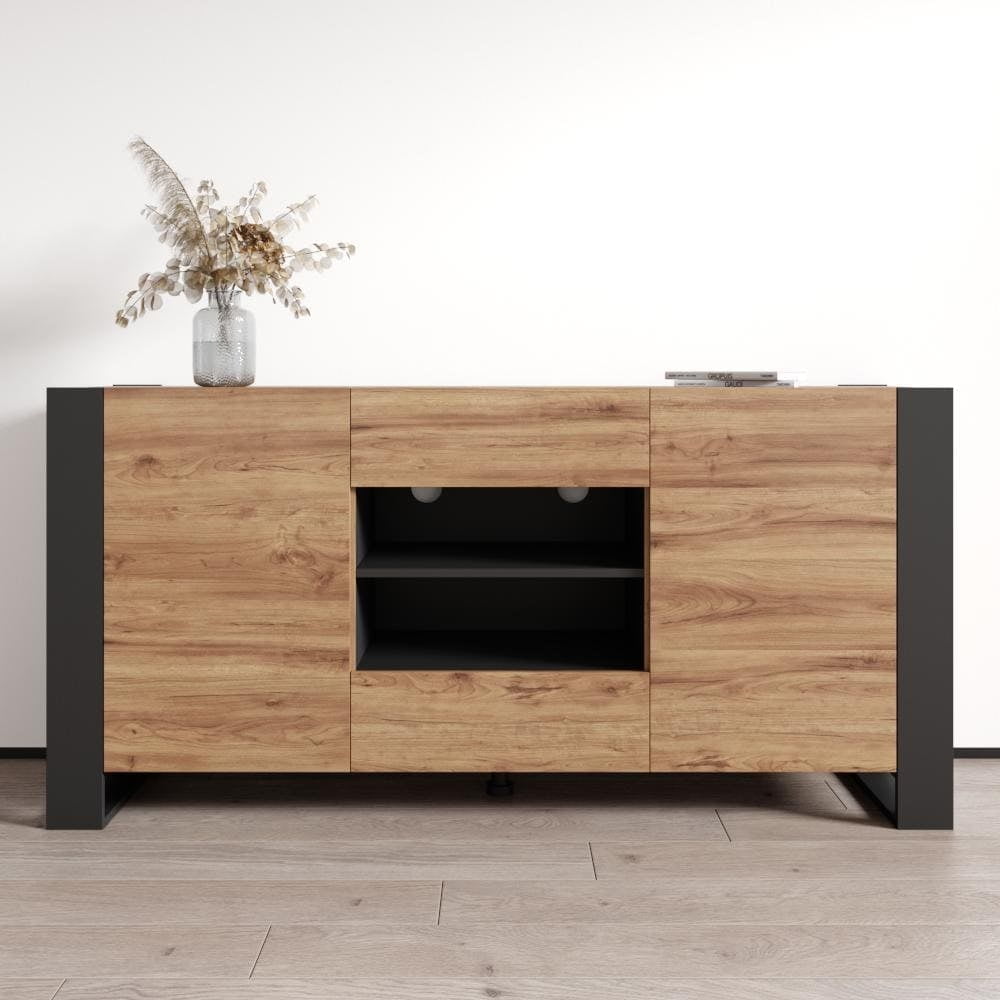 Togut 64.5'' Oak and Gray Modern Sideboard Buffet